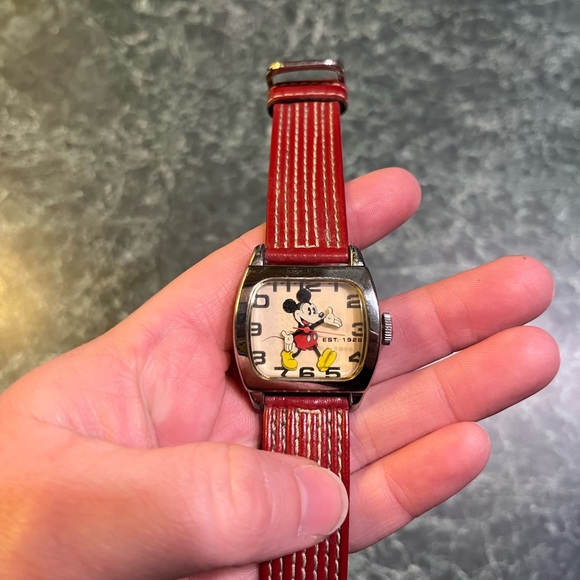 Disney Mickey Mouse Watch with Red Leather Band - Picture 3 of 4